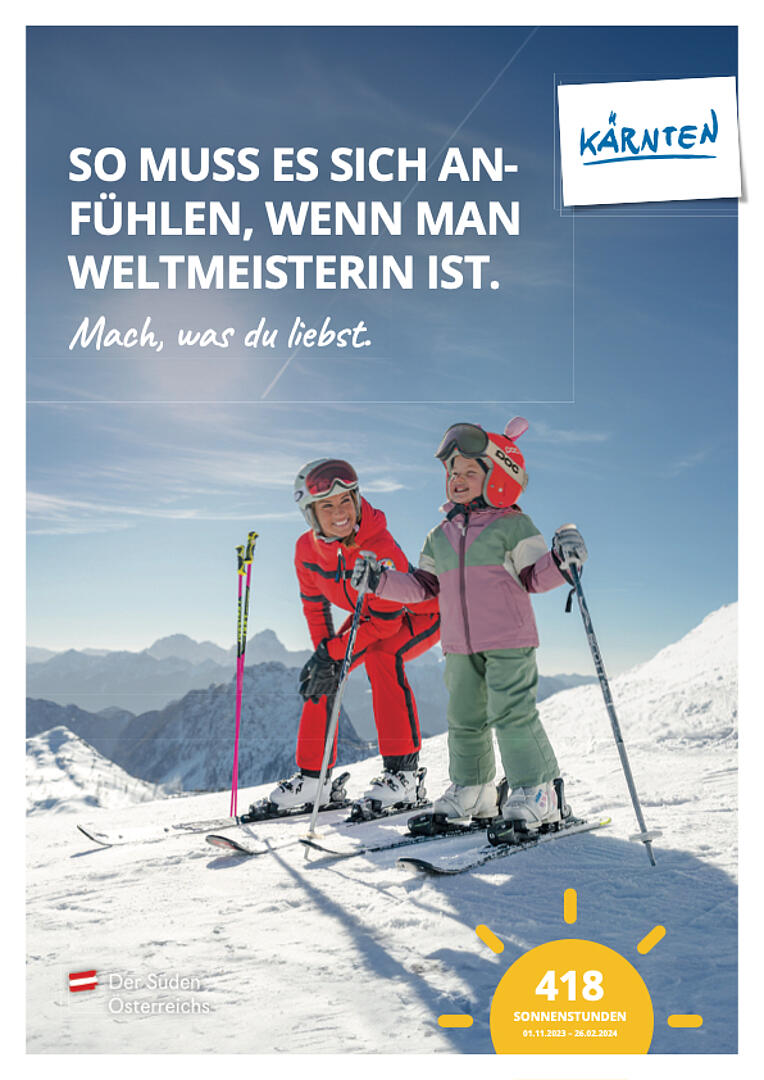 Mama und Tochter beim Skifahren in Kärnten.