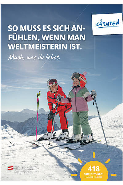 Mama und Tochter beim Skifahren in Kärnten.