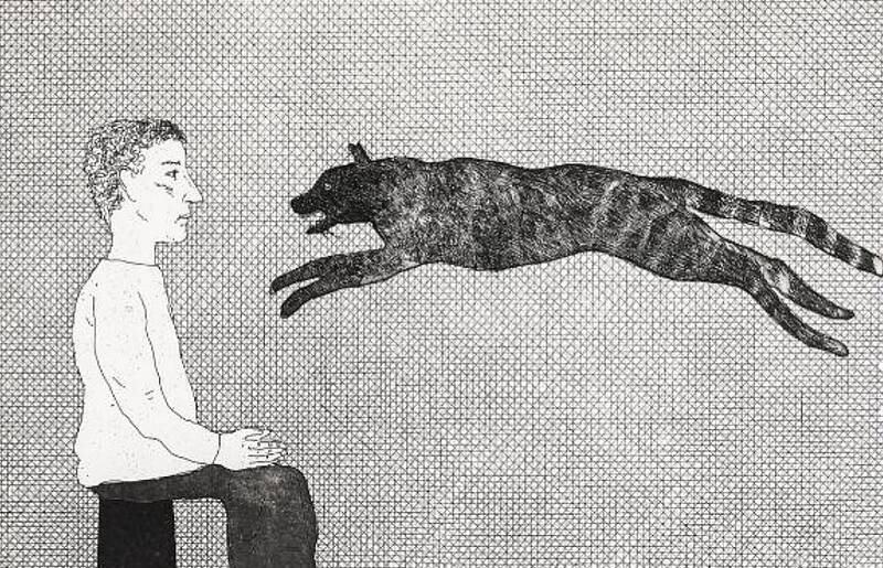 David Hockney: a black cat leaping 1969 Radierung David Hockney
