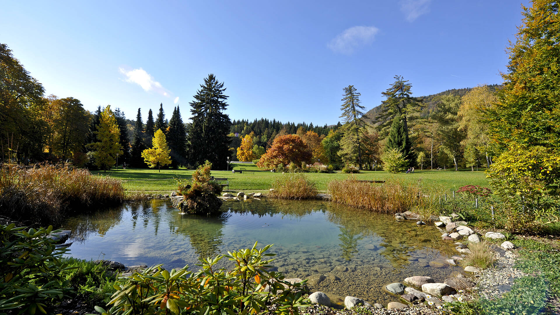 Schönes Panoramabild vom Naturpark Dobratsch mit kleinem Naturteich