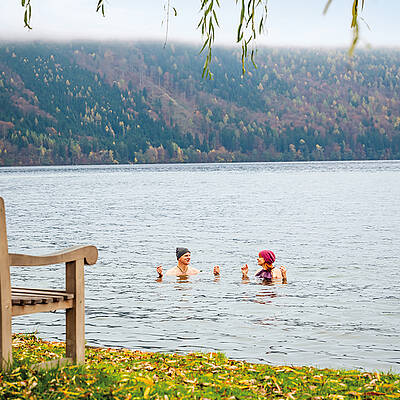 Paerchen beim Kaltbaden beim Seefischer am Millstaetter See