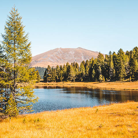 Blick auf den Schwarzsee in den Nockbergen im Herbst
