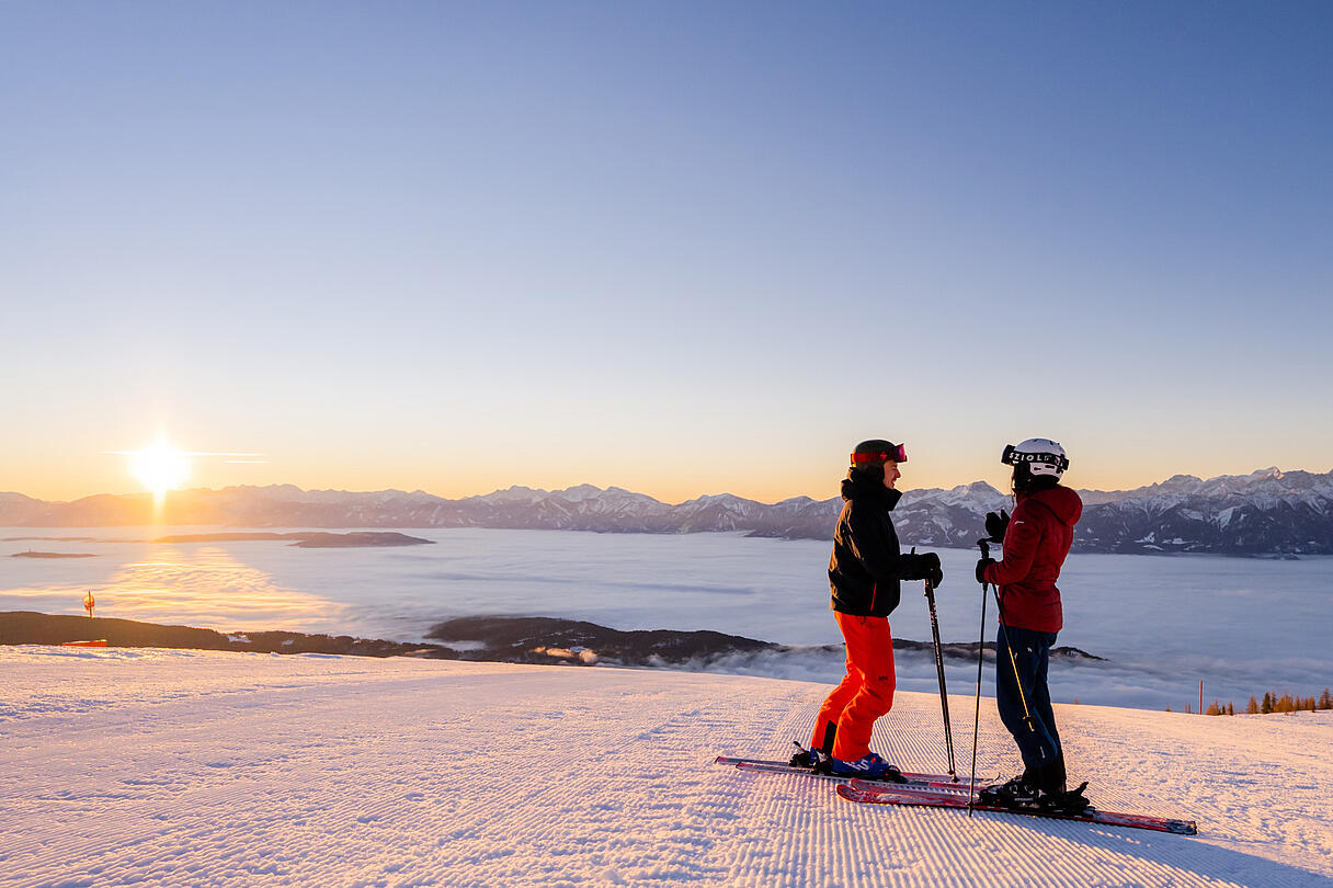 Gerlitzen Alpe Skigenuss Pärchen auf der Gerlitzen Alpe, Skigenuss bei strahlendem Sonnenschein