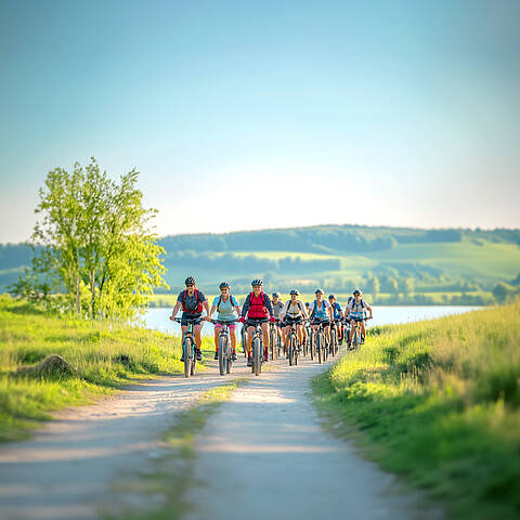 Photorealistische Landschaftsaufnahme Radfahrer Velovista