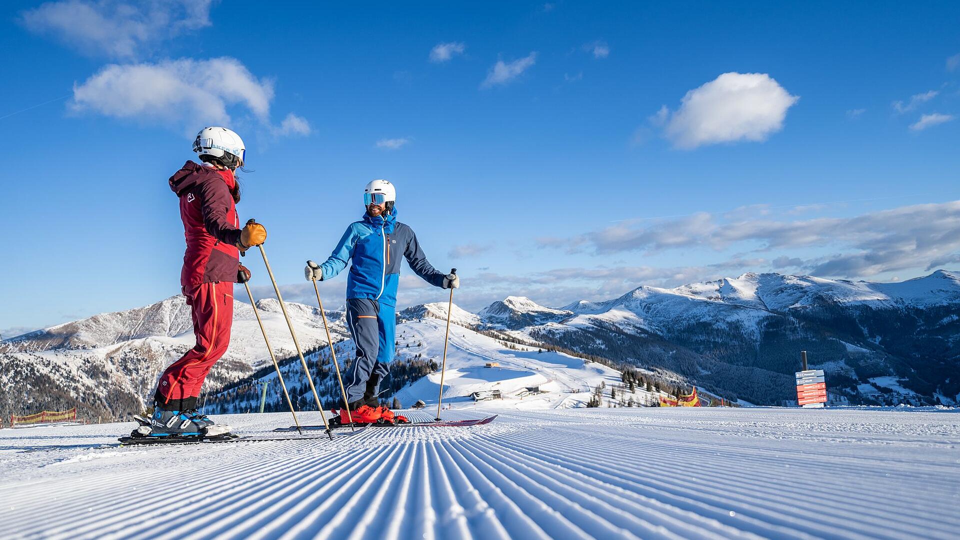 Skifahren bei schönen Wetter im Skigebiet Bad Kleinkirchheim